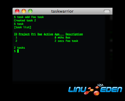 Taskwarrior screenshot