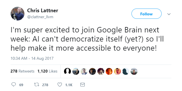 Swift 语言之父 Chris Lattner 宣布加入 Google