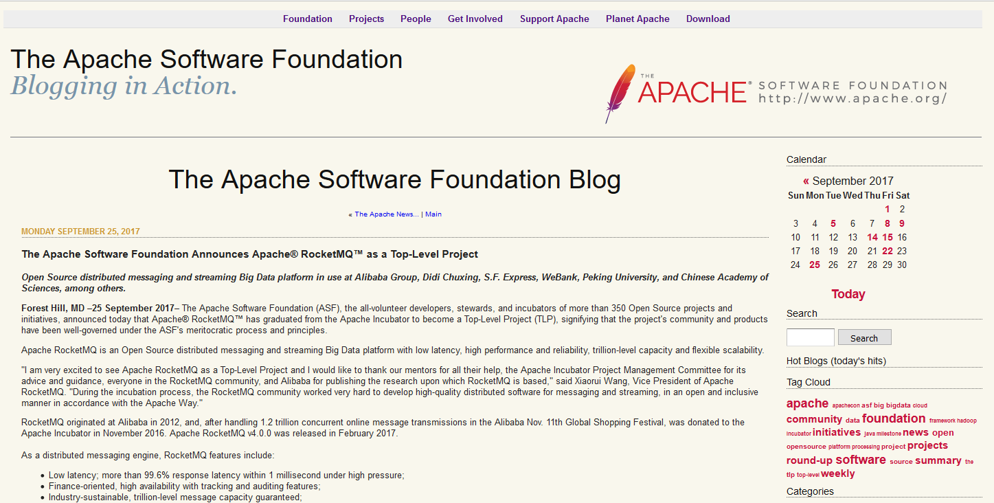 RocketMQ 孵化成为 Apache 顶级项目