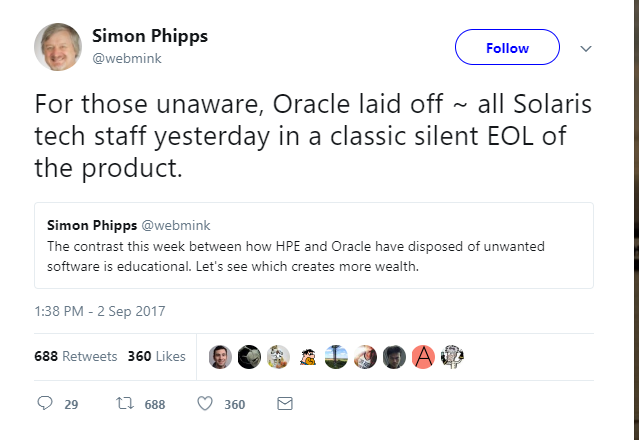 真的玩完了，Oracle 解雇所有 Solaris 技术员工