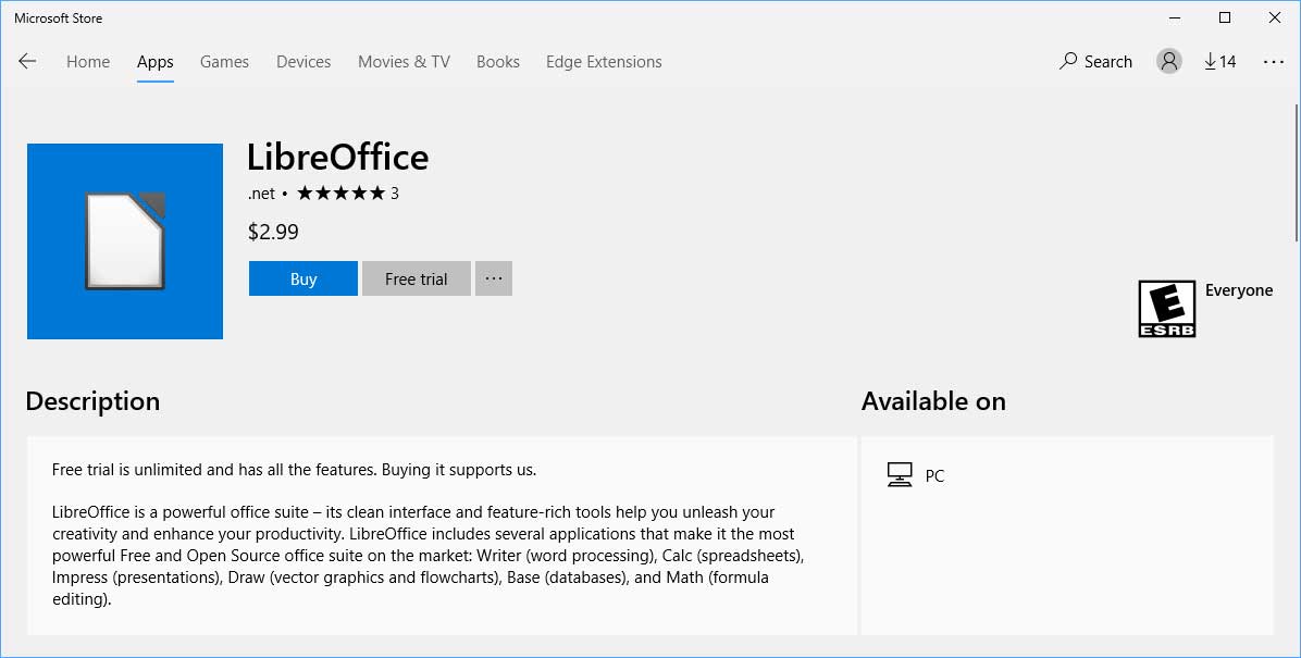未知的开发者将 LibreOffice 发布至 Microsoft Store