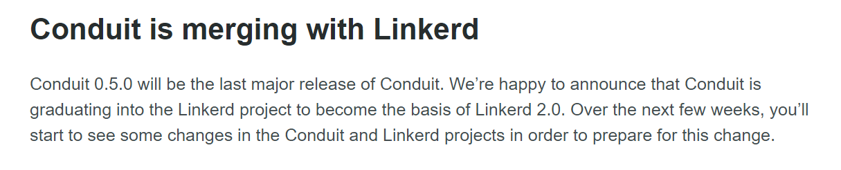 Conduit 0.5 成为终曲，后续并入 Linkerd 2.0