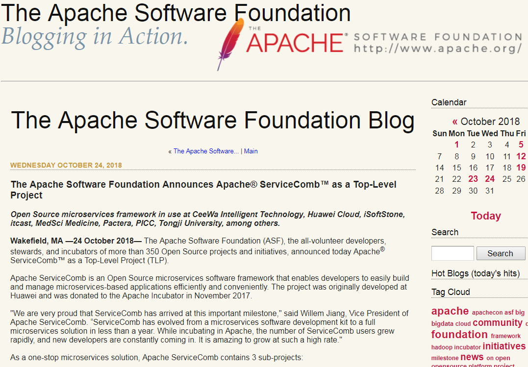 Apache 基金会正式宣布 ServiceComb 毕业成为顶级项目