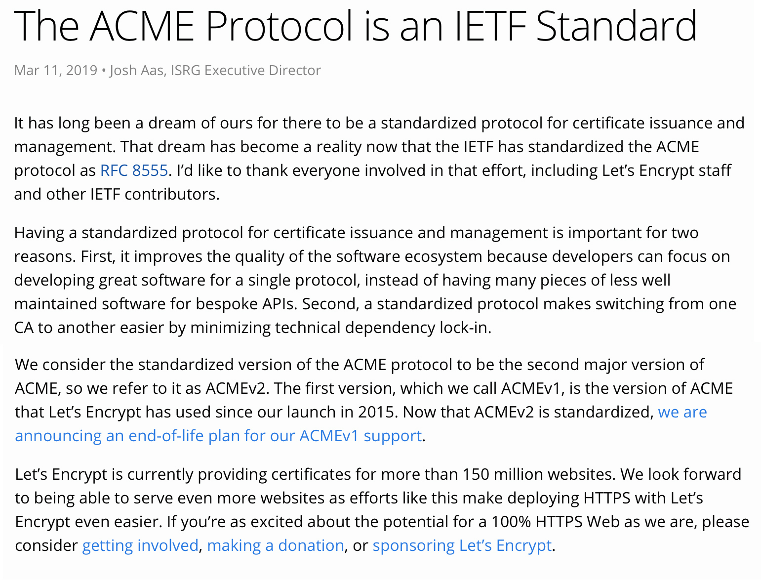ACMEv2 协议正式成为 IETF 标准：RFC 8555