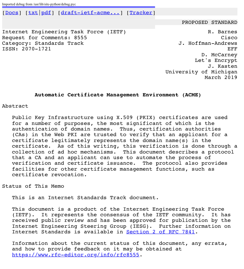 ACMEv2 协议正式成为 IETF 标准：RFC 8555