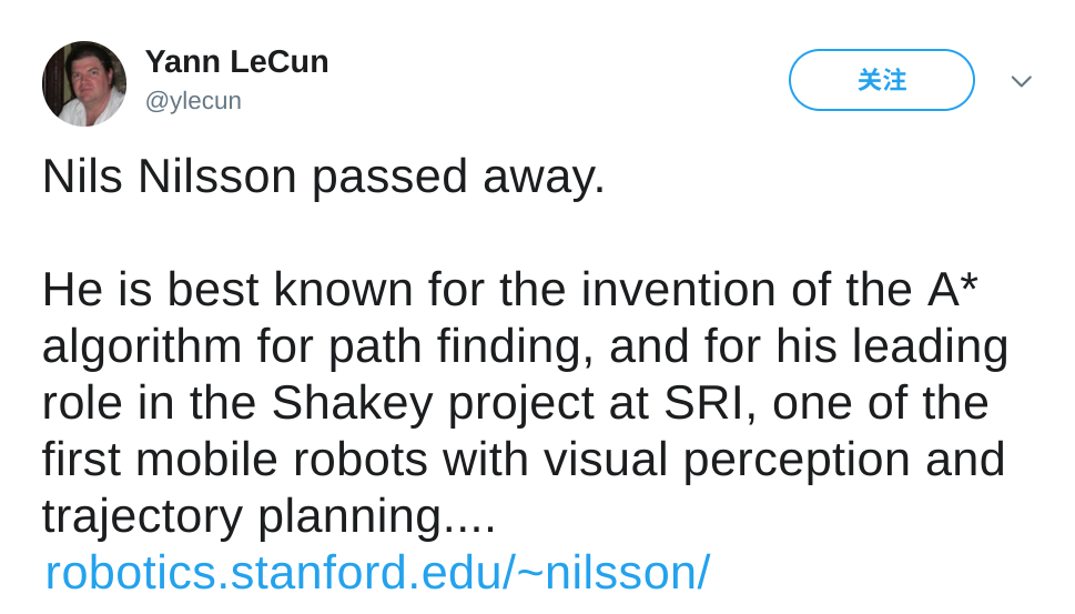 A* 算法发明人 Nils Nilsson 逝世