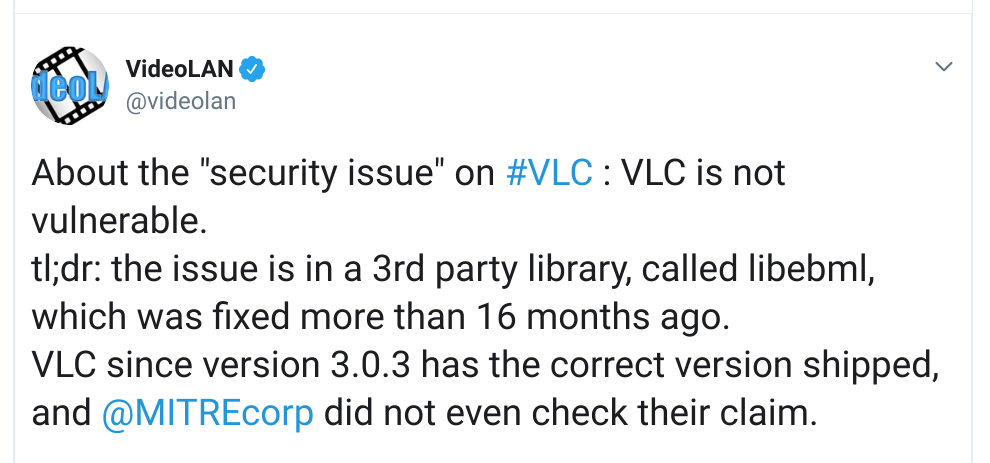 VideoLAN 反击：VLC 远程代码执行漏洞早就修复了！