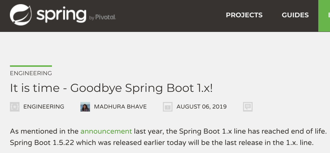 生命周期结束，Spring Boot 1.x 退役
