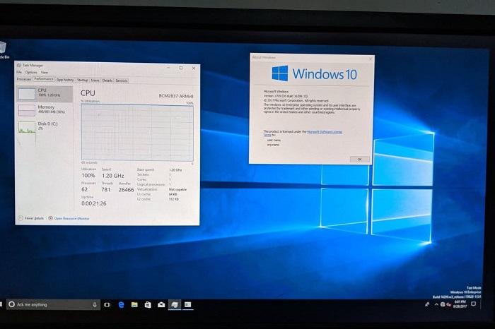 树莓派 4 也能跑 Windows 10，CPU 性能被用尽