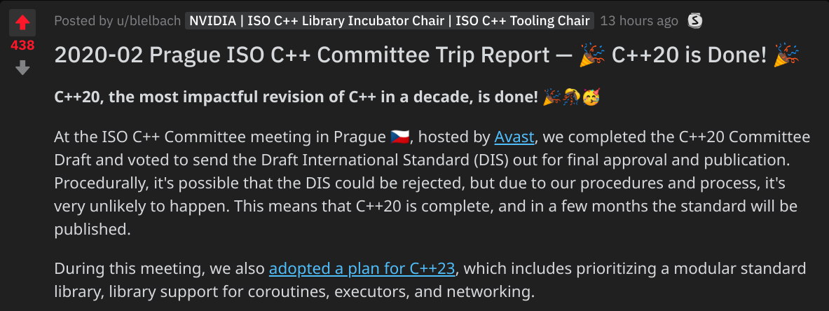 C++ 20 准备发布，C++ 23 提上议程