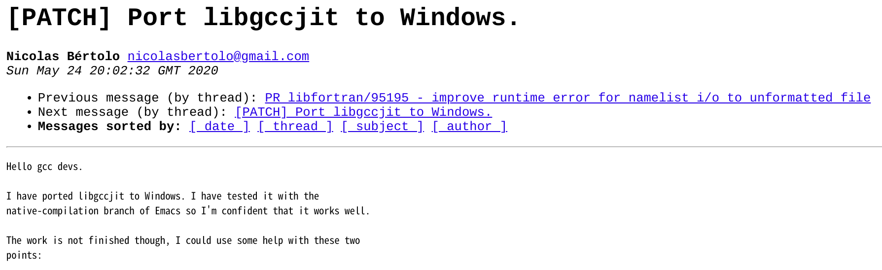 开发者将 GCC 的 JIT 库移植到 Windows
