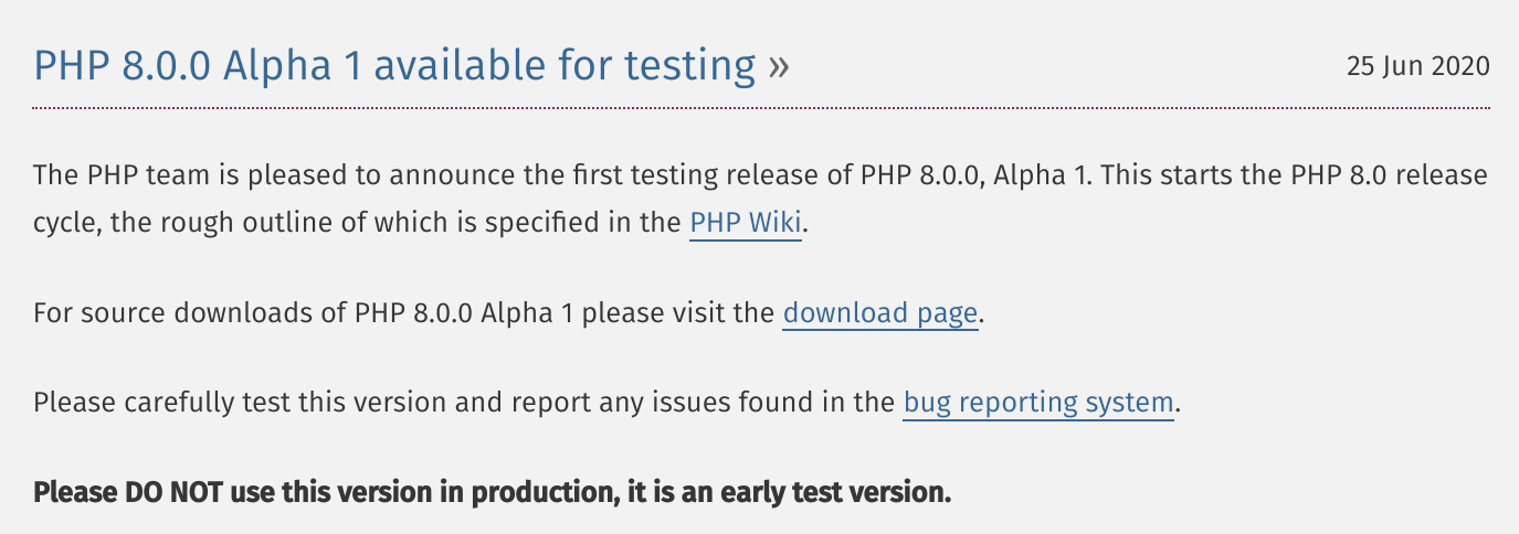 PHP 8 发布首个 Alpha 版本