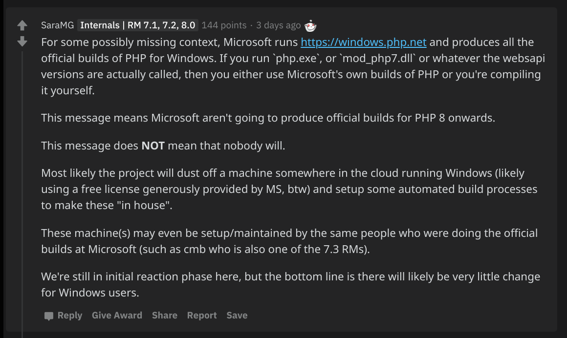 微软宣布 Windows 将不提供 PHP 官方支持