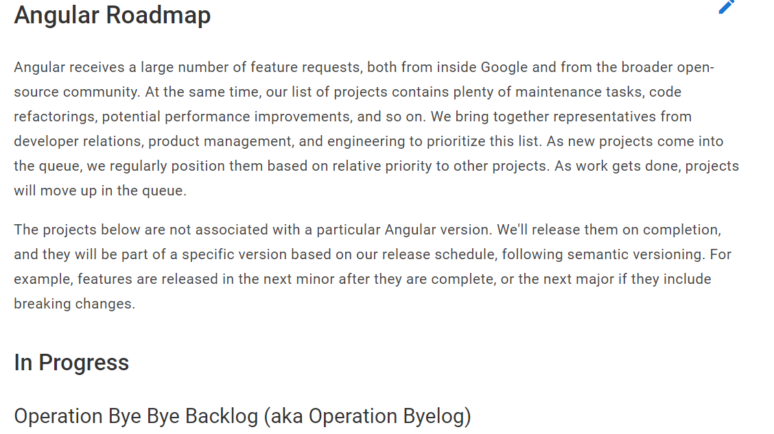 Angular 发布首个正式的路线图