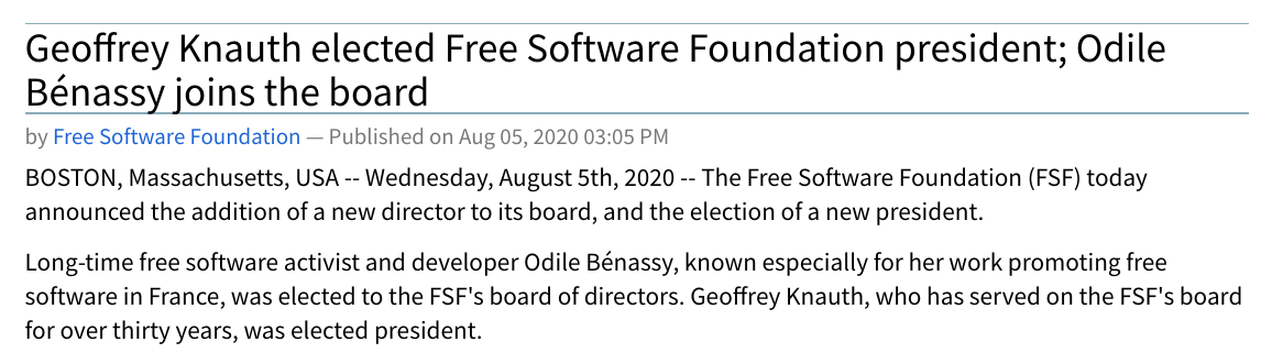 Geoffrey Knauth 当选自由软件基金会 FSF 新任主席