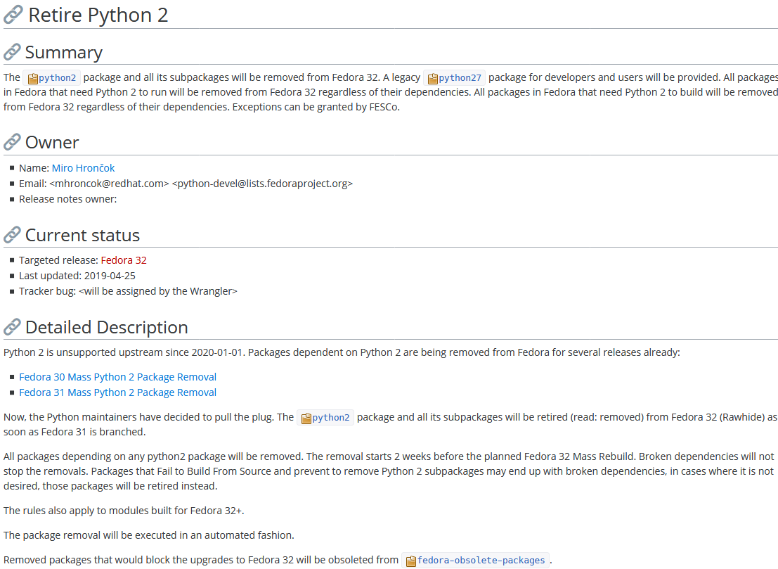 Fedora 32 将移除 Python 2 及其软件包