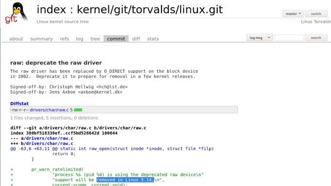 Linux Kernel 5.14将移除已淘汰的RAW驱动