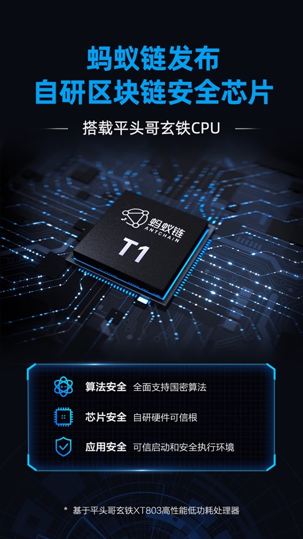 抵御各类软硬件攻击！蚂蚁链发布自研区块链安全芯片T1 搭载平头哥玄铁CPU