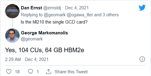 AMD Instinct MI210细节公布：具有104个计算单元和64GB HBM2e显存