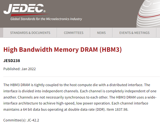 JEDEC正式发布HBM3内存标准：6.4Gb/s速率 819GB/s带宽 16-Hi堆栈