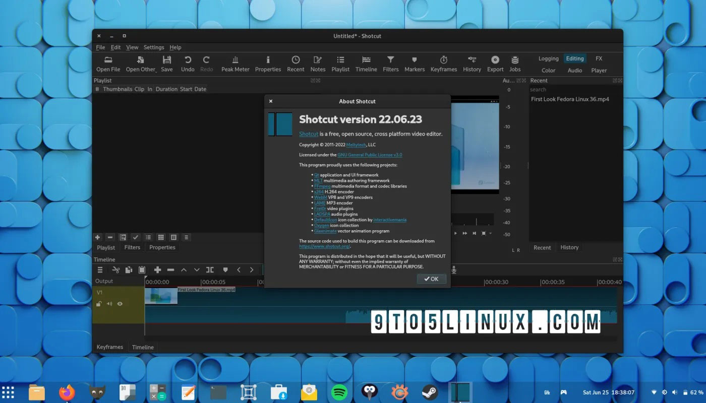 Shotcut 22.06 视频编辑器带来 Glaxnimate 支持、关键帧扩展等