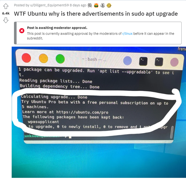 Ubuntu“骚操作”引发用户不满：打广告连终端页面也不放过