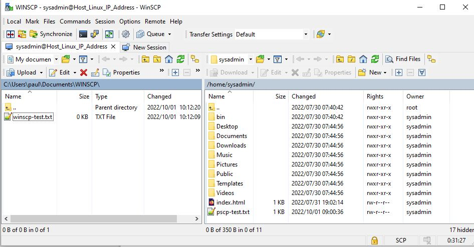 使用 WinSCP 将文件和文件夹从 Windows 传输到 Linux