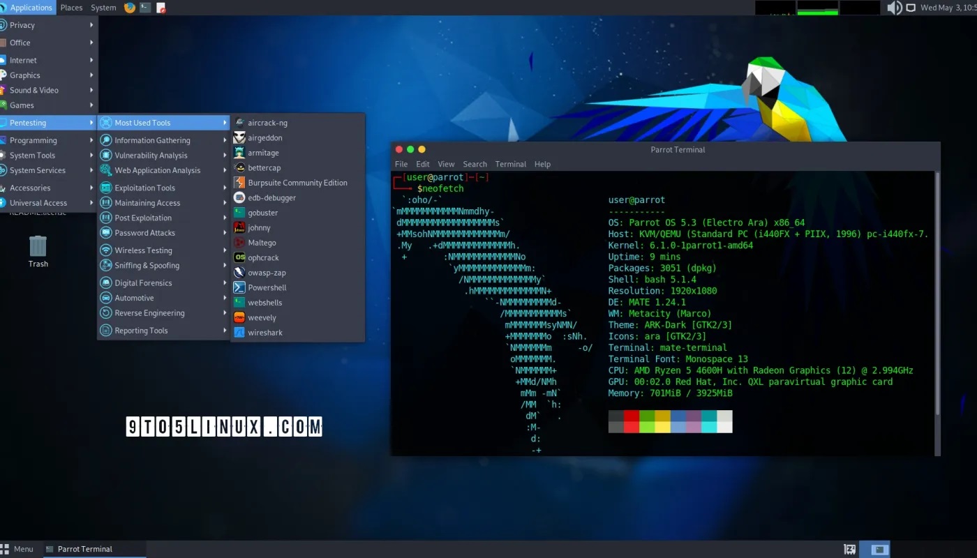鹦鹉OS 5.3红客发行版来了,采用Linux内核6.1 LTS