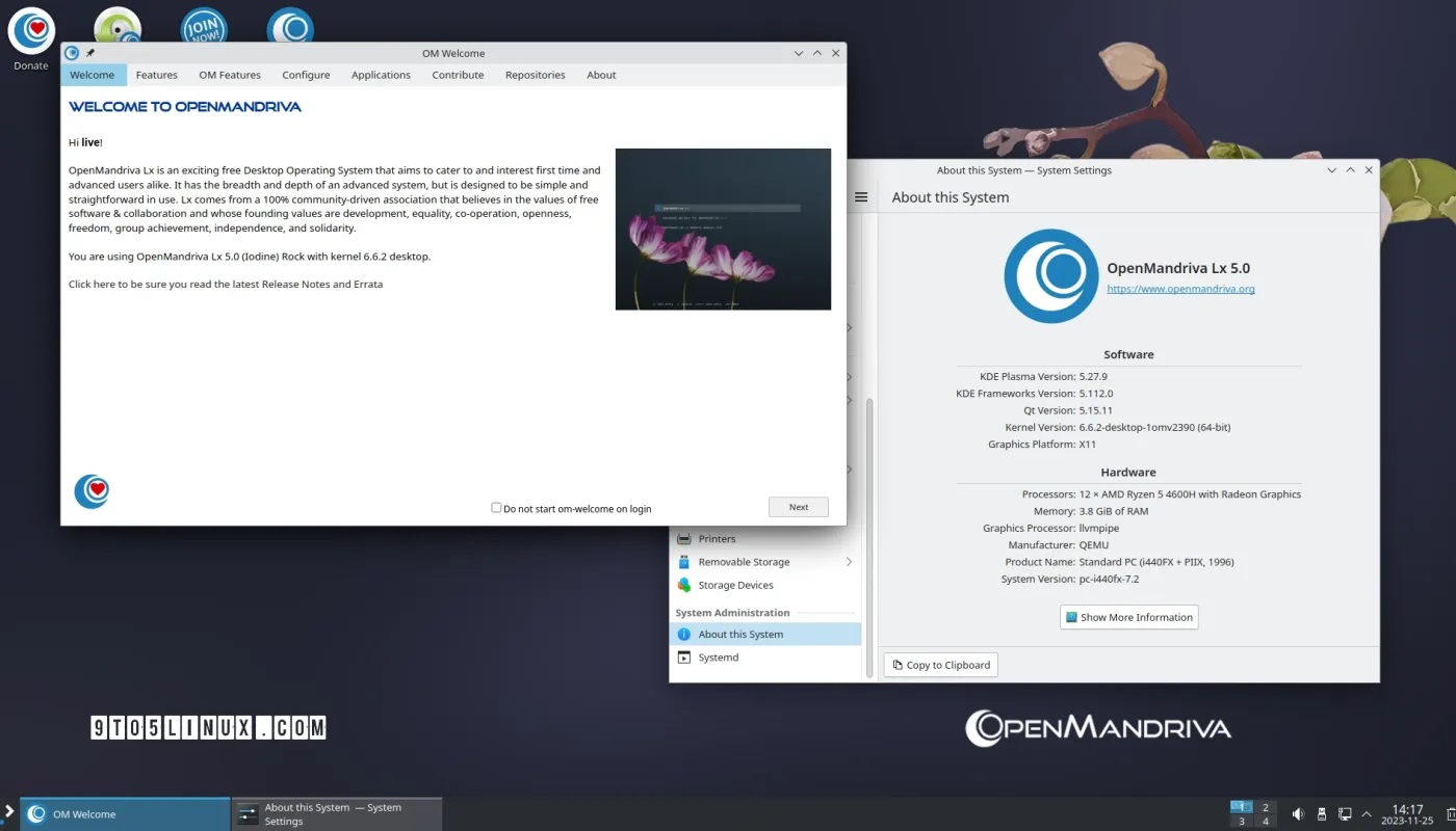 OpenMandriva Lx 5.0 作为最后一个 KDE Plasma 5 版本发布，由 Linux 6.6 LTS 支持