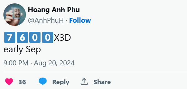 102MB缓存!锐龙5 7600X3D被曝9月发布:第一颗AM5 6核心游戏神U