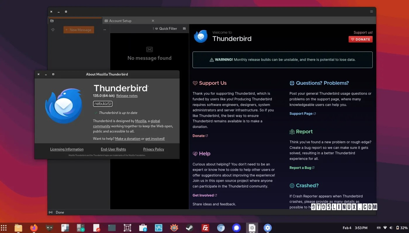 Mozilla Thunderbird 135 发布,带有适用于 Linux 二进制文件的 XZ 打包