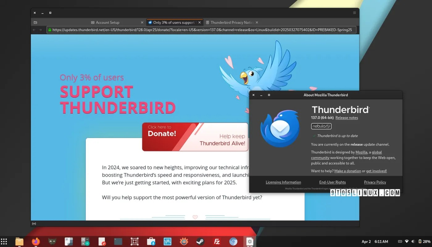 Mozilla Thunderbird 137 开源电子邮件客户端发布,这是更改内容
