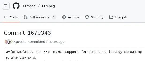 WHIP Muxer 合并到 FFmpeg 以实现亚秒级延迟流