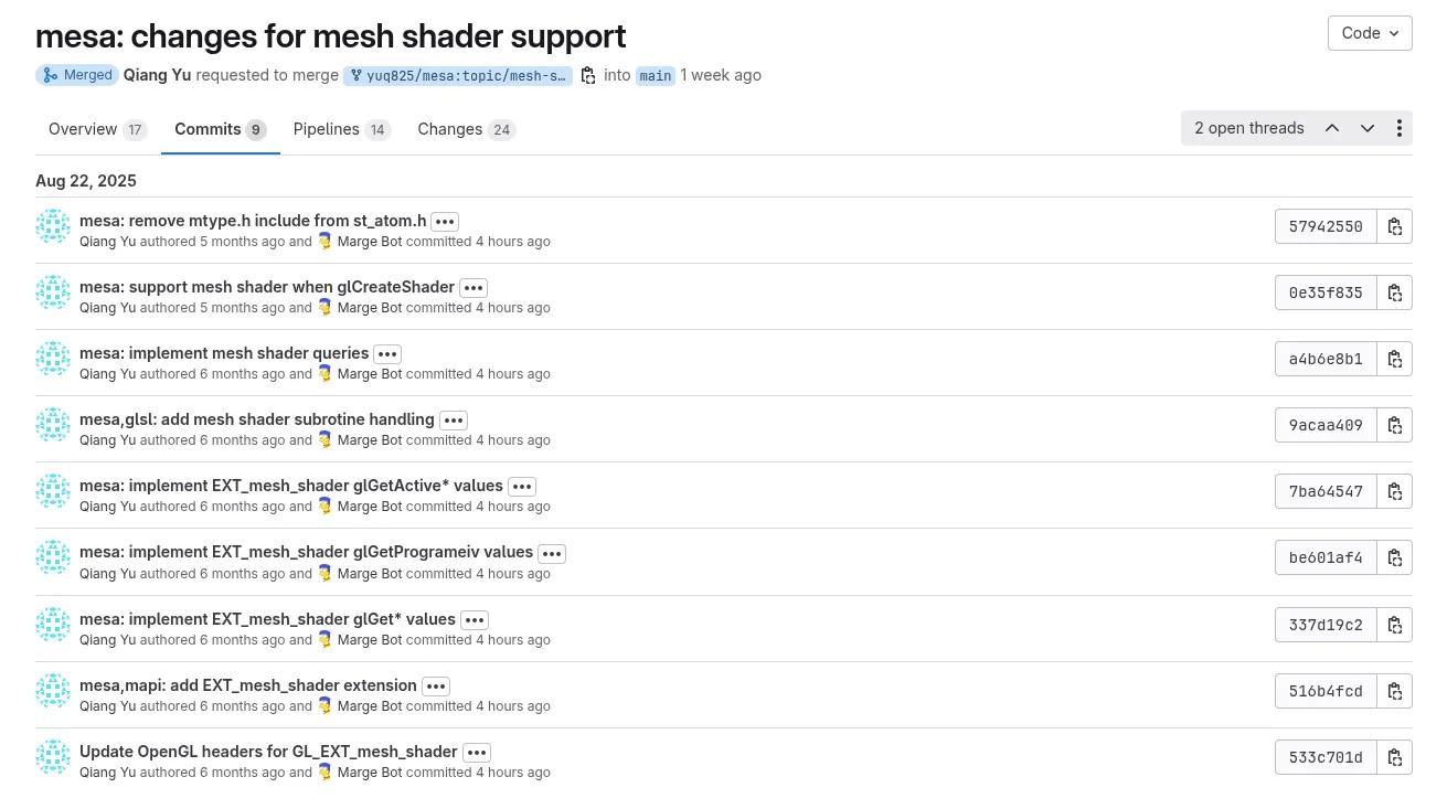 Mesa 25.3 引入更多变化以准备支持 OpenGL 网格着色器