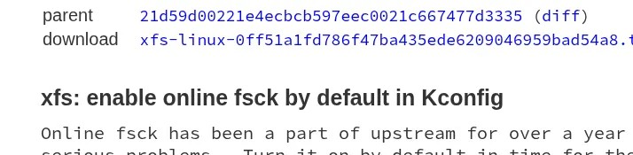 XFS 文件系统已准备好将在线文件系统检查 "fsck" 支持默认启用