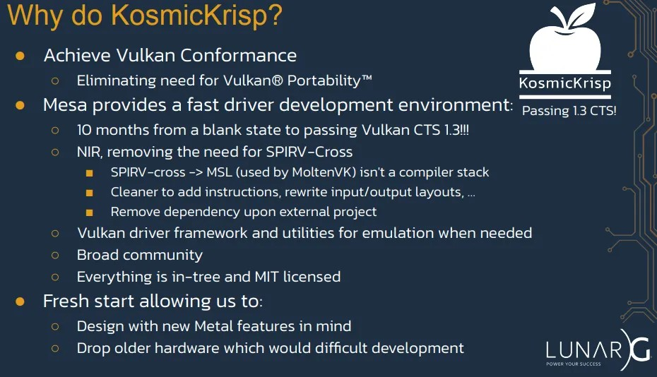 KosmicKrisp 将 Vulkan 转换为 Apple Metal 驱动器合并至 Mesa 26.0