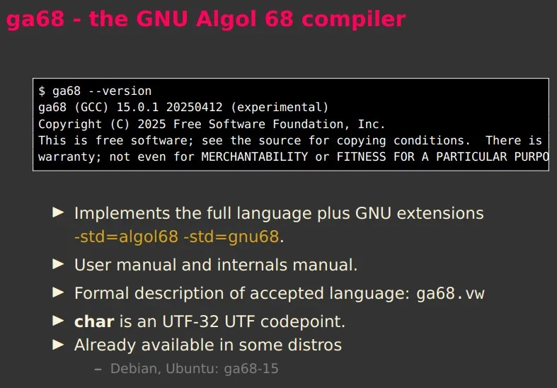 GCC 为 Algol 68 编程语言更新前端补丁