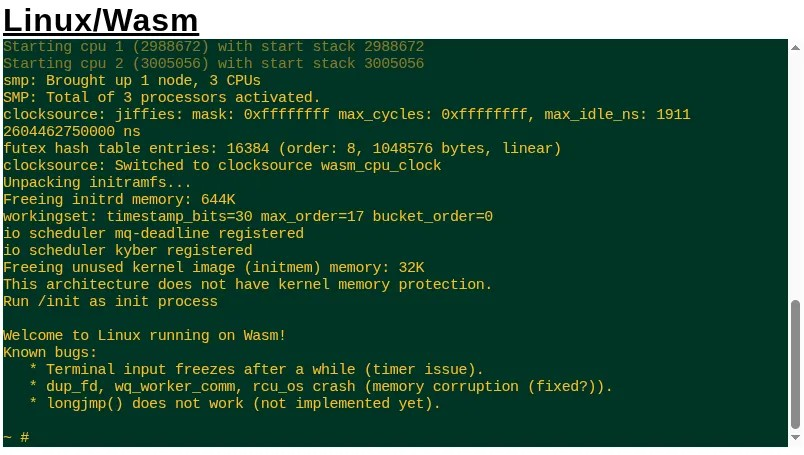 Linux 内核移植到 WebAssembly - 演示让您在浏览器中运行它