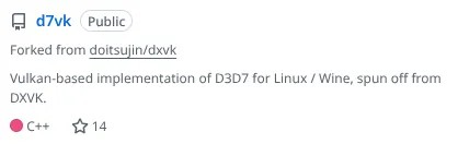 D7VK 旨在在 Vulkan 之上提供 Direct3D 7