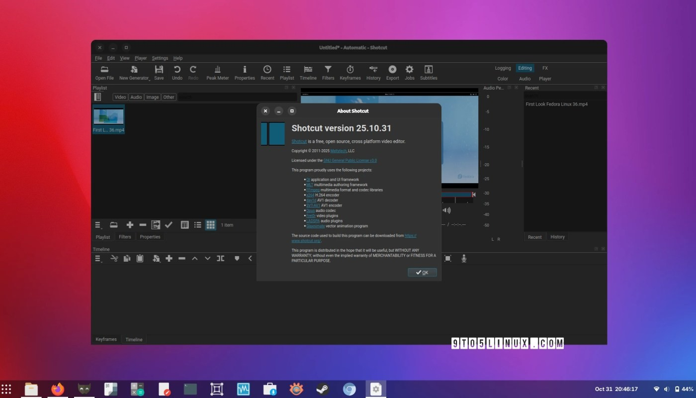 Shotcut 25.10 视频编辑器发布，新增屏幕录制、打字机文字效果