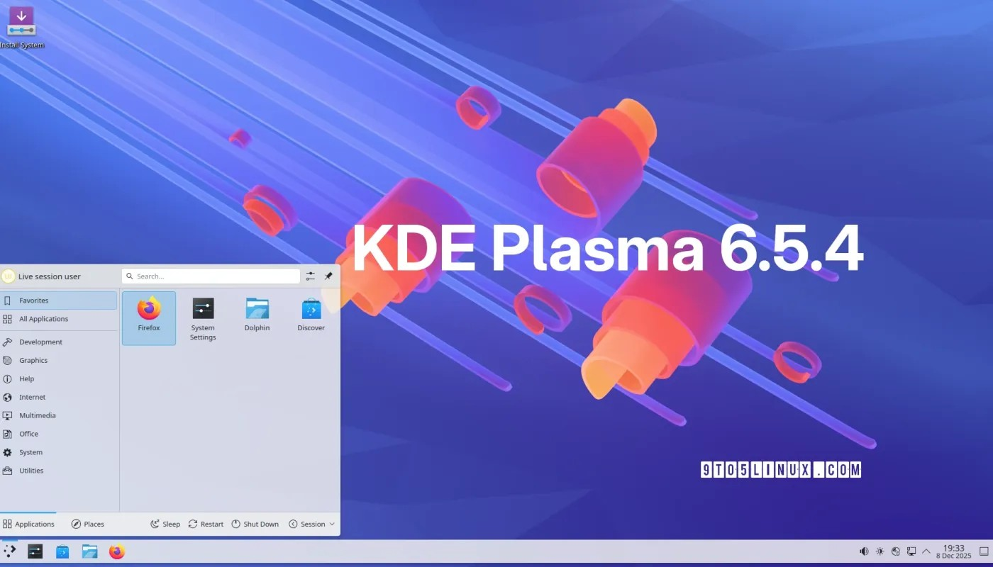 KDE Plasma 6.5.4 桌面环境发布，包含大量错误修复