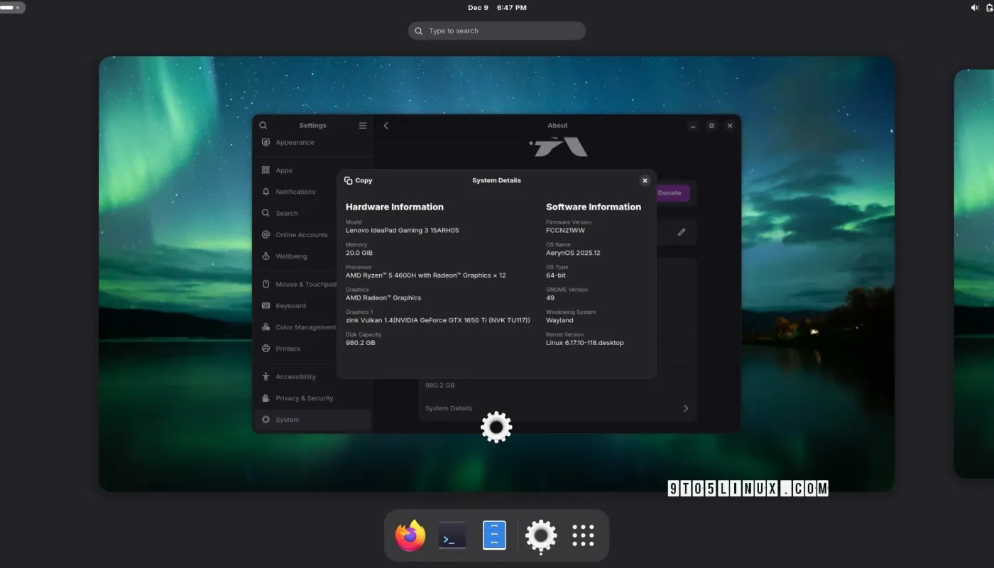 AerynOS 2025.12 发布，包含 GNOME 49.2、Mesa 25.3 和 KDE Plasma 6.5.4