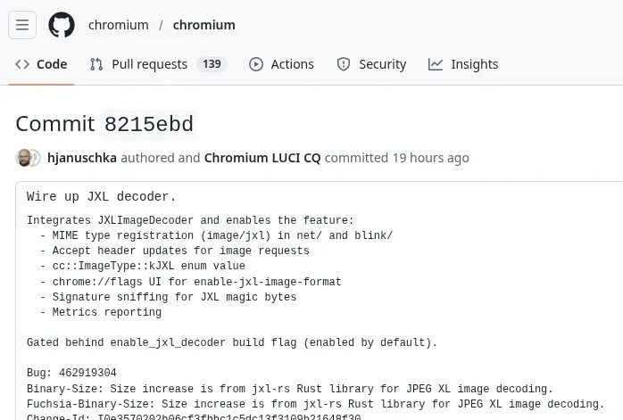 JPEG-XL 图像支持回归最新 Chrome / Chromium 代码