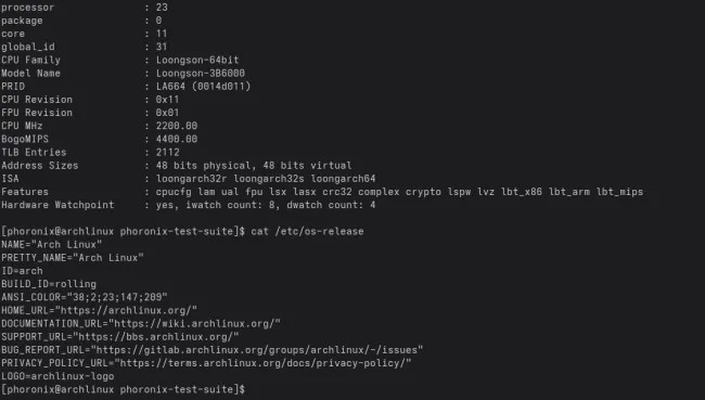Arch Linux 在 LoongArch 上运行良好 - Loongson 3B6000 性能评测
