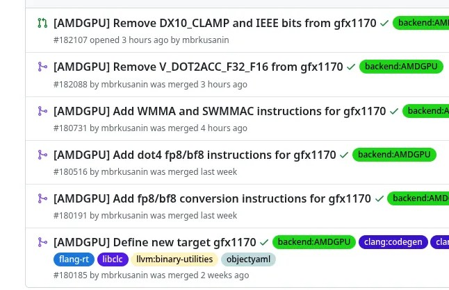 ISA 差异随着新的 AMD GFX1170 "RDNA 4m"浮出水面