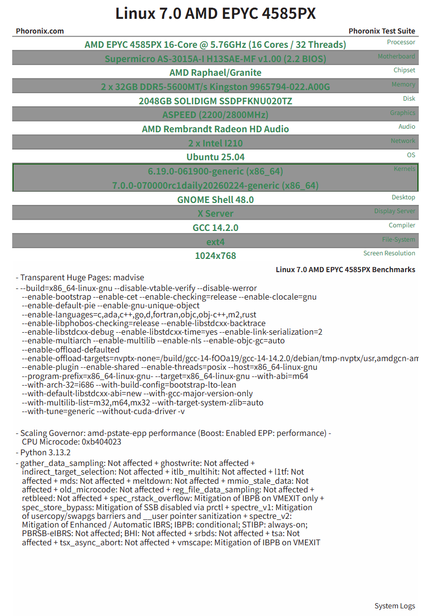 Linux 7.0 在小型 AMD EPYC 服务器中为数据库展示了出色的性能提升